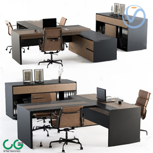 Modern card position office desk and chair combination 3d model